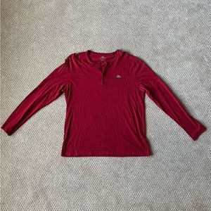 Lacoste 100% Pima Cotton Red Long Sleeve Henley Top